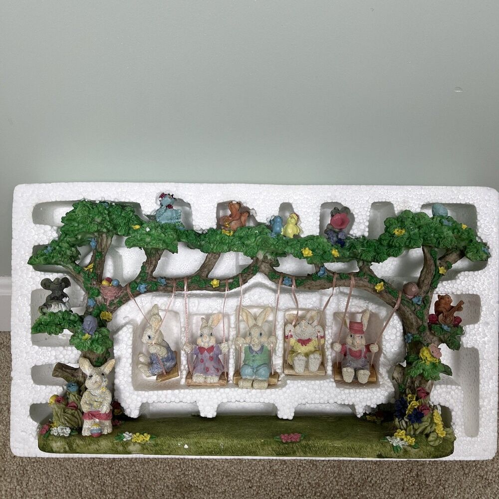VTG‎ Jaimy Quintet of Swinging Bunnies Scene Easter Spring Figurine Sculpture - Picture 5 of 11